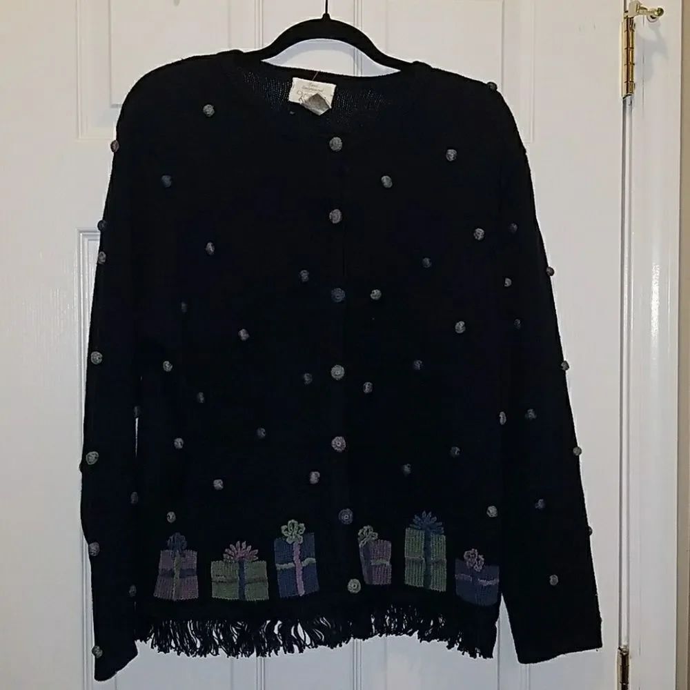 Christopher & Banks Navy presents holiday Christmas Cardigan Sz. L never worn